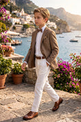 Bild in Galerie-Betrachter laden, Boys Brown Linen-Blend Blazer with White Trousers 2-Piece Suit
