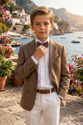 Bild in Galerie-Betrachter laden, Boys Brown Linen-Blend Blazer with White Trousers 2-Piece Suit
