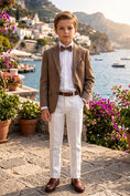 Bild in Galerie-Betrachter laden, Boys Brown Linen-Blend Blazer with White Trousers 2-Piece Suit

