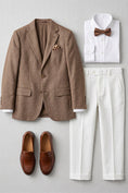 Bild in Galerie-Betrachter laden, Boys Brown Linen-Blend Blazer with White Trousers 2-Piece Suit
