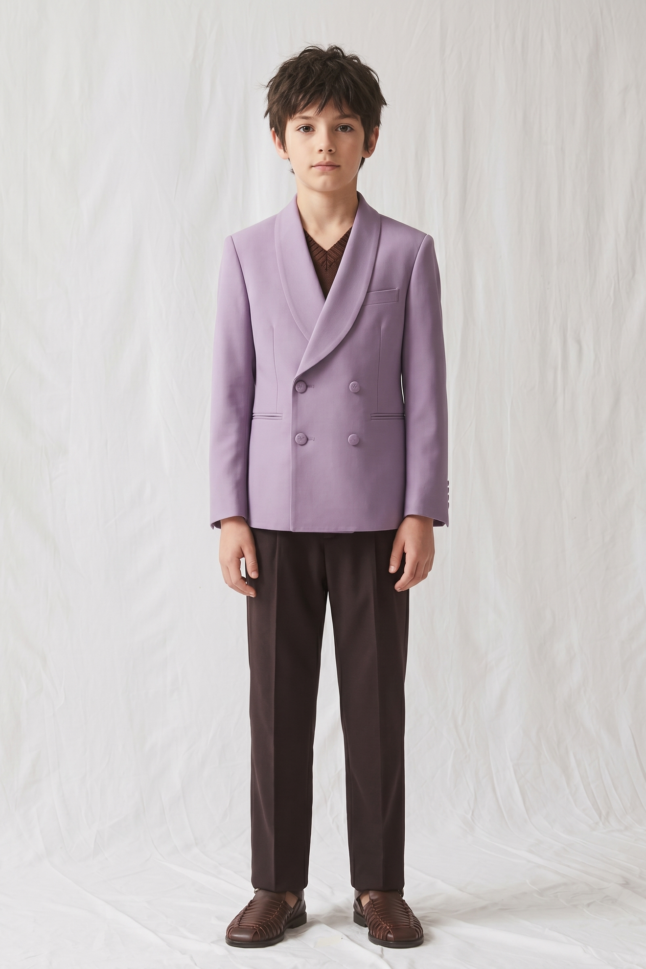 Purple And Brown Cotton And Linen 2-Piece Suit