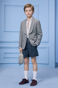 Cargar la imagen en la vista de la galería, Gray and Navy Blue Cotton Linen Short 2-Piece Suit
