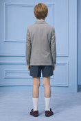 Cargar la imagen en la vista de la galería, Gray and Navy Blue Cotton Linen Short 2-Piece Suit
