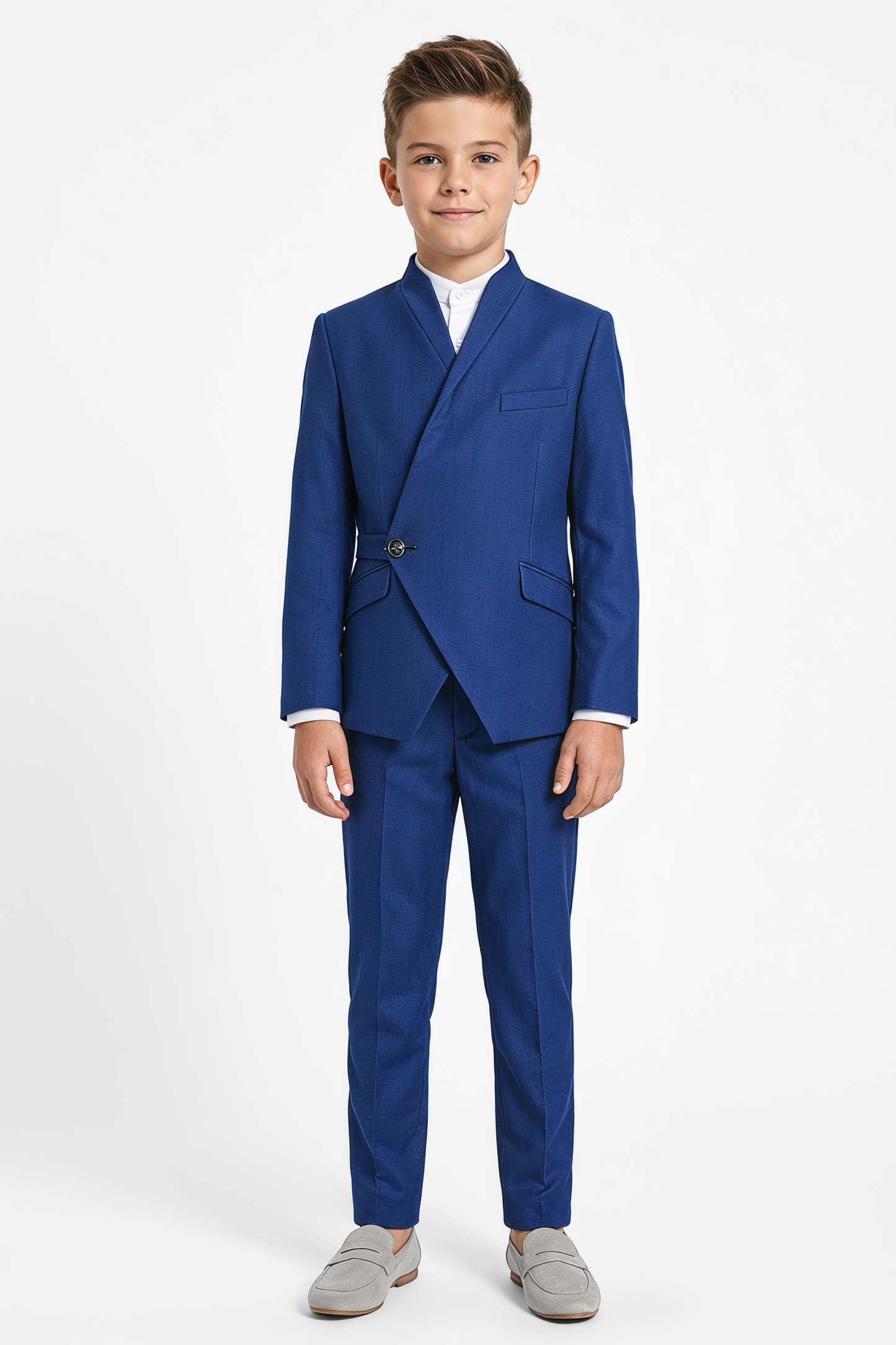 Dark Blue Cotton Linen Tie Buttons 2-Piece Suit