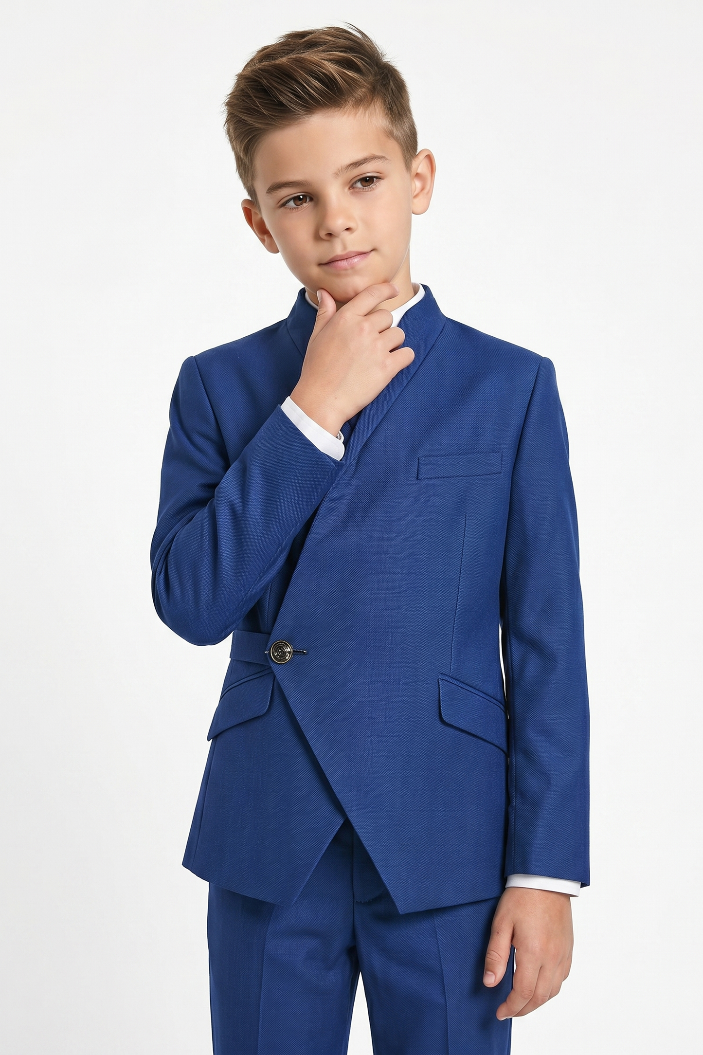 Dark Blue Cotton Linen Tie Buttons 2-Piece Suit