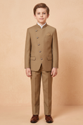 Load image into Gallery viewer, Light Brown Cotton Linen Crew Neck 2-Piece Suit
