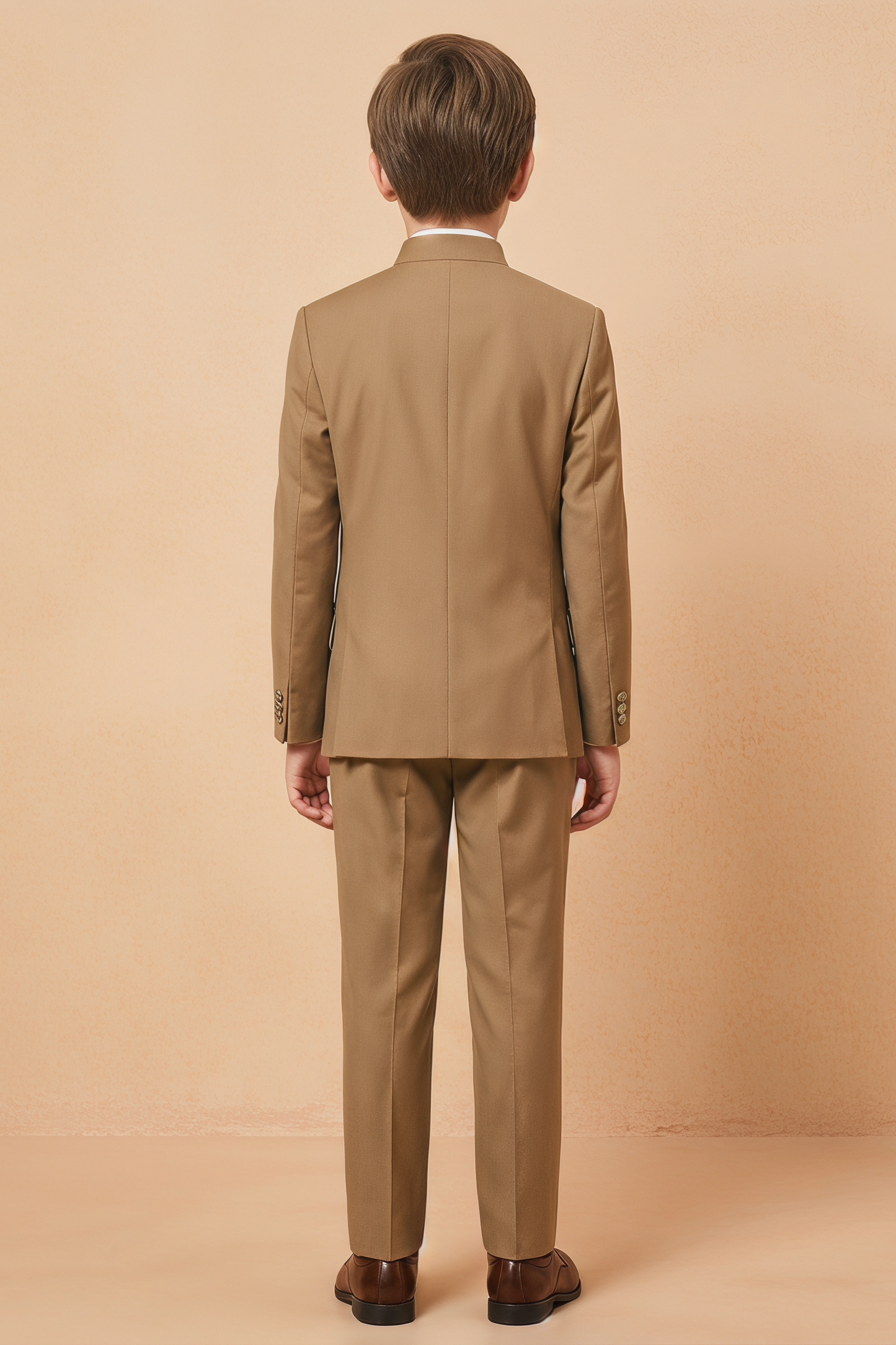 Light Brown Cotton Linen Crew Neck 2-Piece Suit
