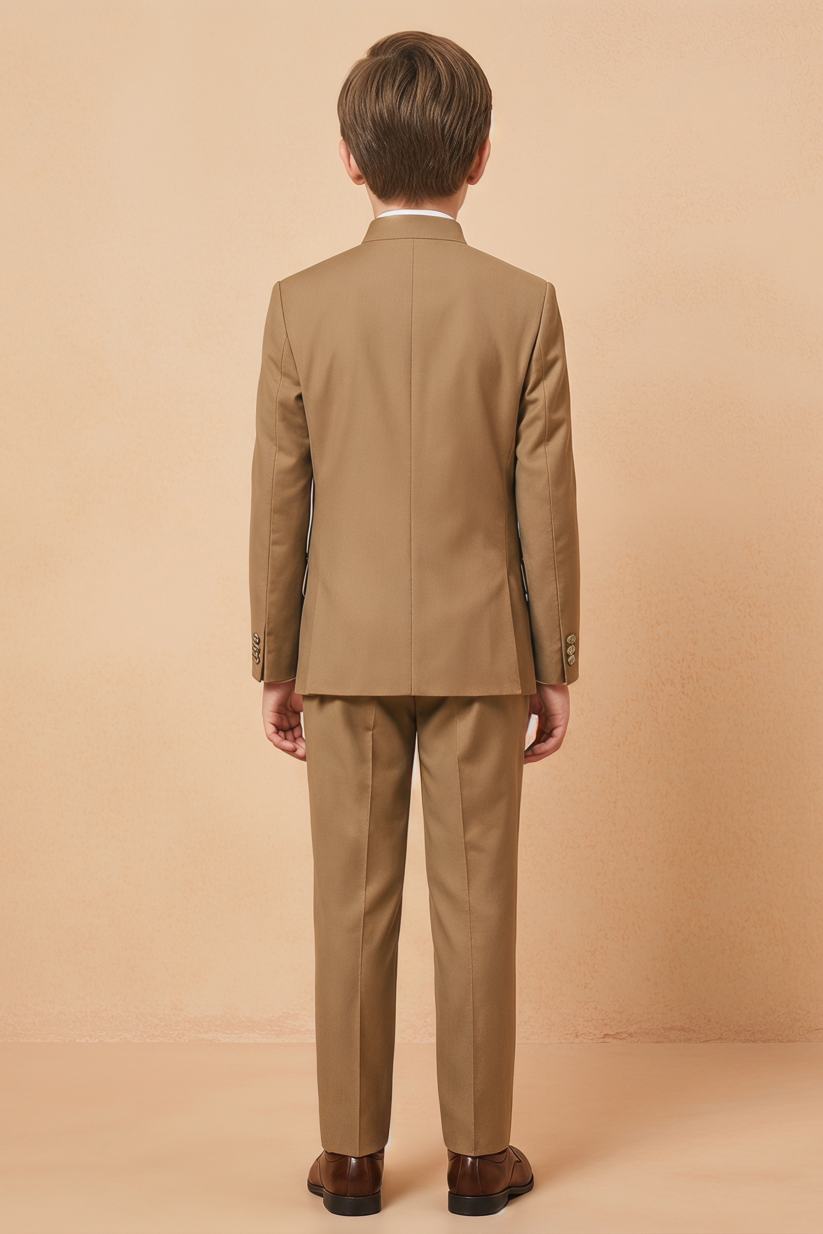 Light Brown Cotton Linen Crew Neck 2-Piece Suit