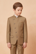 Load image into Gallery viewer, Light Brown Cotton Linen Crew Neck 2-Piece Suit
