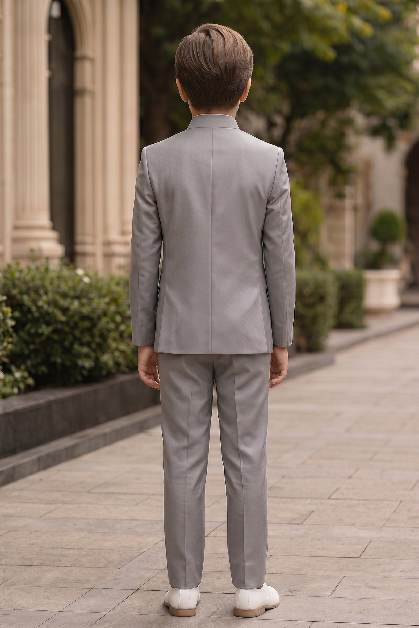 Gray Crew Neck Serge Single-Breasted 2-Piece Suit