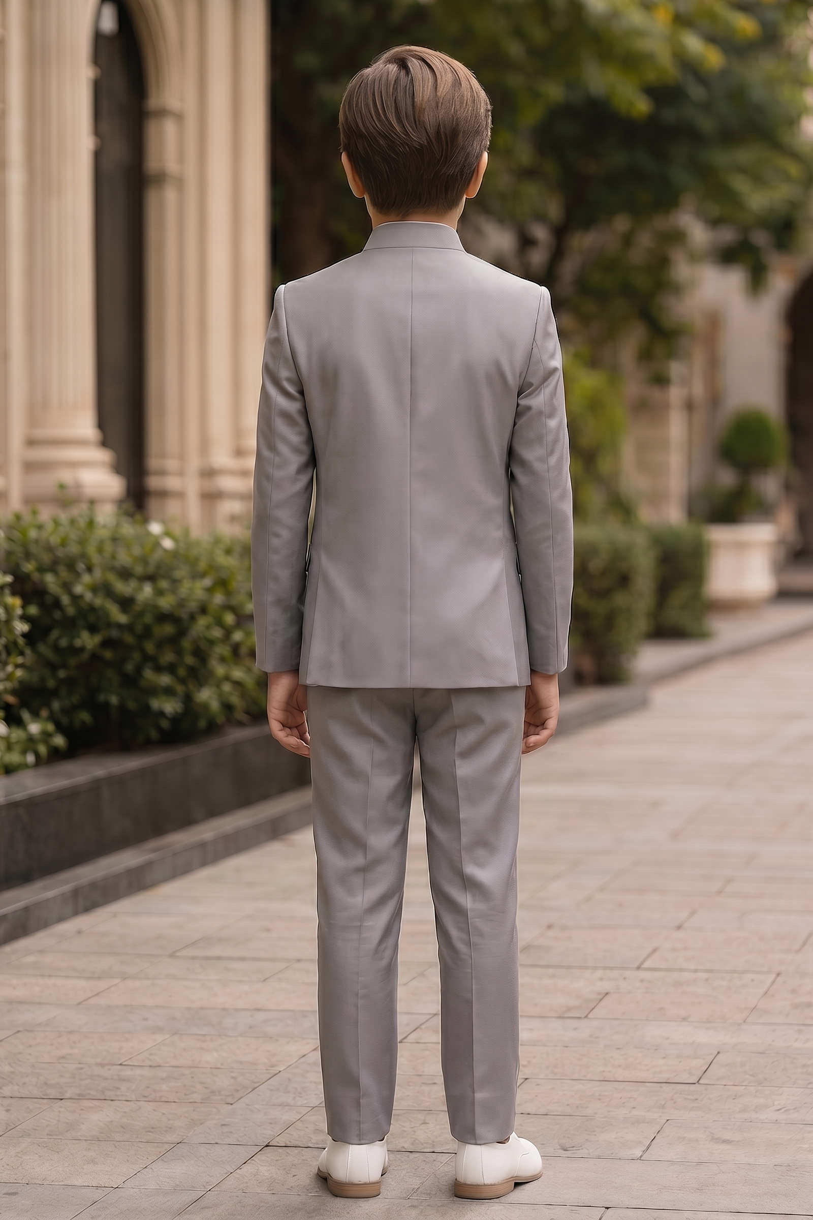 Gray Crew Neck Serge Single-Breasted 2-Piece Suit