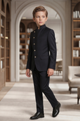Load image into Gallery viewer, Black Cotton Linen Asymmetrical Placket 2-Piece Suit
