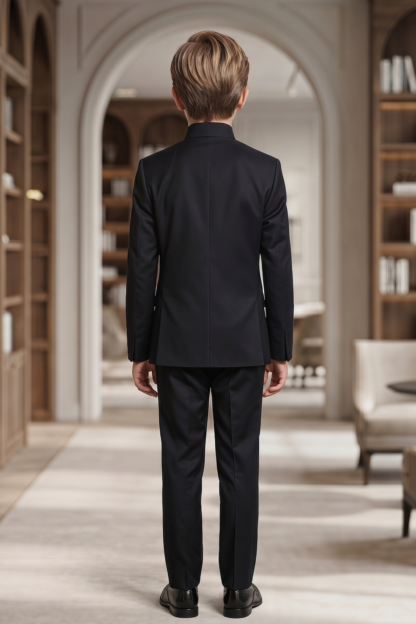 Black Cotton Linen Asymmetrical Placket 2-Piece Suit