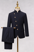 Load image into Gallery viewer, Black Cotton Linen Asymmetrical Placket 2-Piece Suit
