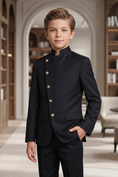 Load image into Gallery viewer, Black Cotton Linen Asymmetrical Placket 2-Piece Suit
