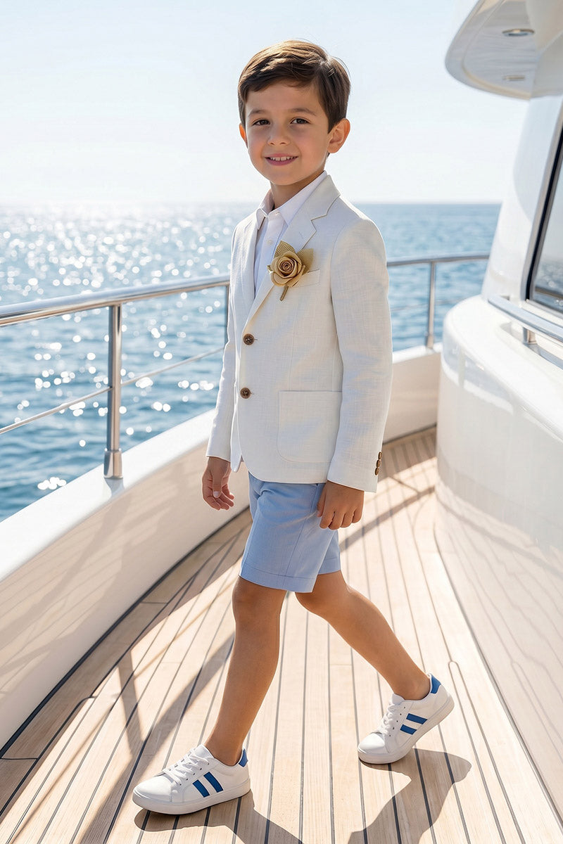 Boys Cream Blazer & Light Blue Shorts 2-piece Suit