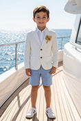 Load image into Gallery viewer, Boys Cream Blazer & Light Blue Shorts 2-piece Suit
