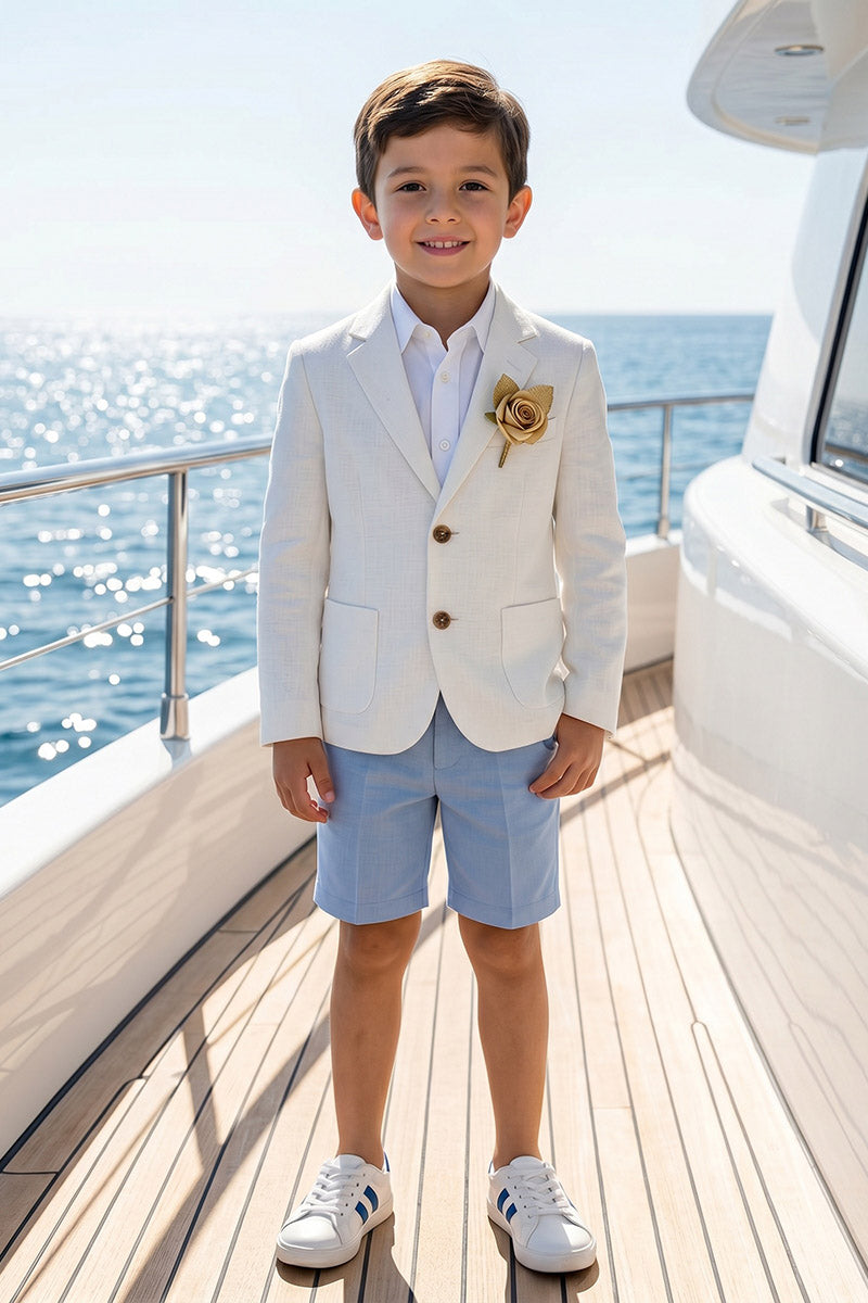 Boys Cream Blazer & Light Blue Shorts 2-piece Suit