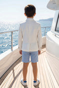 Load image into Gallery viewer, Boys Cream Blazer & Light Blue Shorts 2-piece Suit
