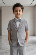 Load image into Gallery viewer, Boys Grey Striped Short-Sleeve Blazer & Shorts 2-piece Suit
