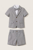 Load image into Gallery viewer, Boys Grey Striped Short-Sleeve Blazer & Shorts 2-piece Suit
