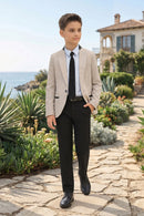 Boys Beige Blazer with Black Trousers 2-Piece Suit