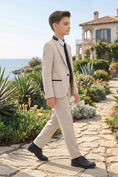 Cargar la imagen en la vista de la galería, Boys Beige Blazer with Black Trousers 2-Piece Suit

