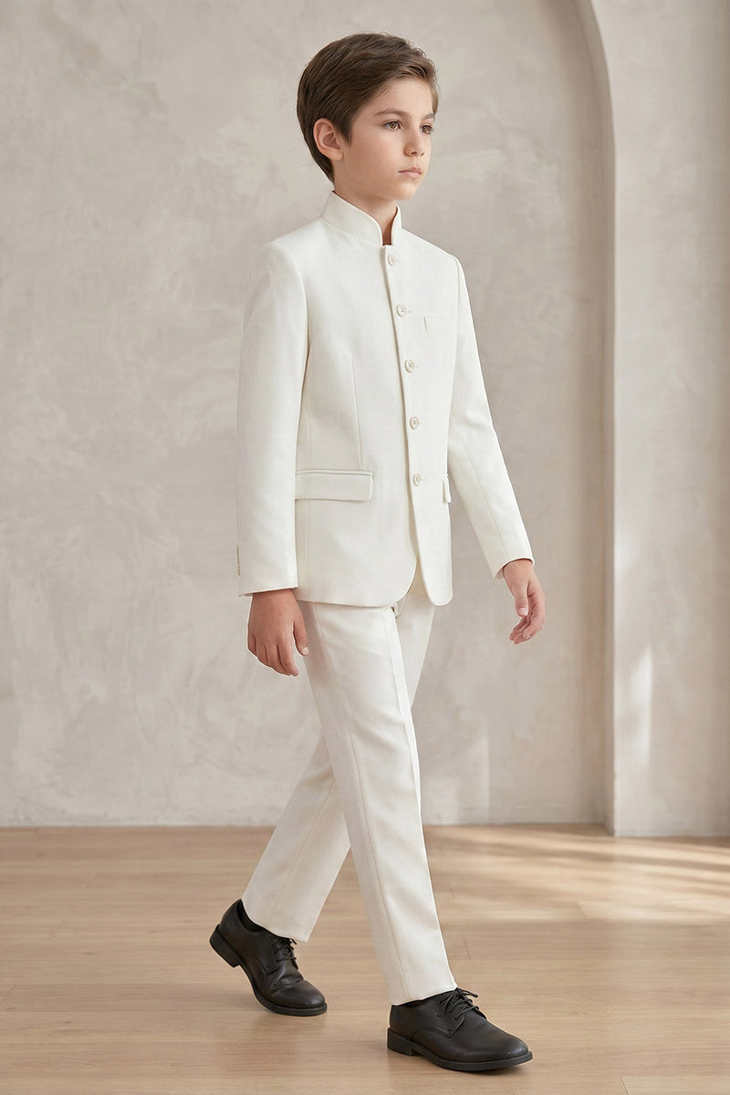 Boys Ivory Mandarin Collar 2-Piece Suit for Weddings & Formal Events