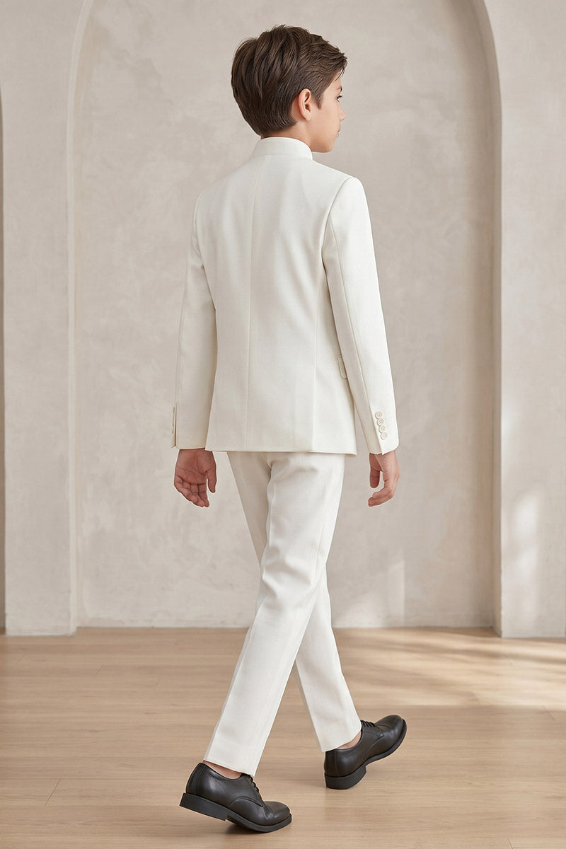 Boys Ivory Mandarin Collar 2-Piece Suit for Weddings & Formal Events