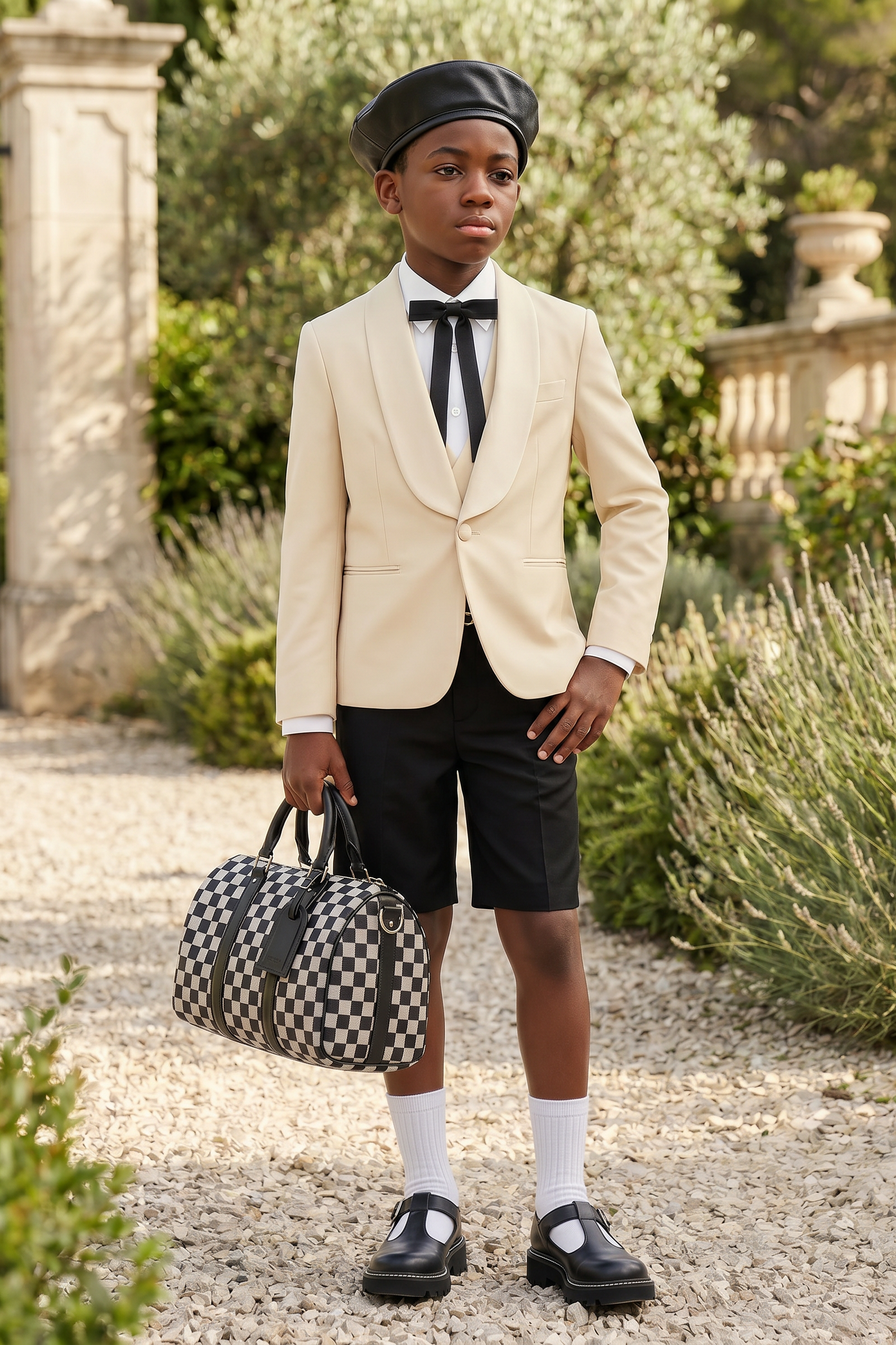 Apricot Serge Color-Blocked Short 3-Piece Suit Set