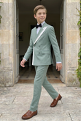 Load image into Gallery viewer, Light Green Serif Color-Blocked Double-Breasted 2-Piece Suit
