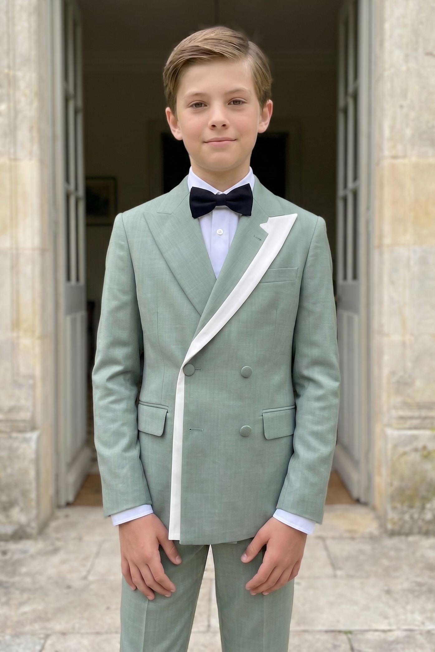 Light Green Serif Color-Blocked Double-Breasted 2-Piece Suit
