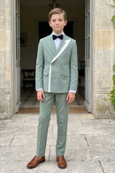 Light Green Serif Color-Blocked Double-Breasted 2-Piece Suit