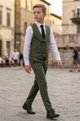 Bild in Galerie-Betrachter laden, Olive Green Serge Double-Breasted Vest 2-Piece Set
