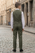 Bild in Galerie-Betrachter laden, Olive Green Serge Double-Breasted Vest 2-Piece Set
