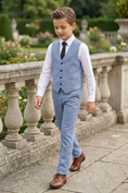 Bild in Galerie-Betrachter laden, Denim Blue Cotton Linen Single-Breasted Vest 2-Piece Set
