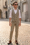 Cargar la imagen en la vista de la galería, Light Brown Houndstooth Double-Breasted Vest 2-Piece Set
