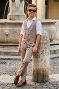 Cargar la imagen en la vista de la galería, Light Brown Houndstooth Double-Breasted Vest 2-Piece Set
