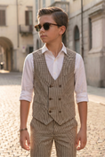 Cargar la imagen en la vista de la galería, Light Brown Houndstooth Double-Breasted Vest 2-Piece Set
