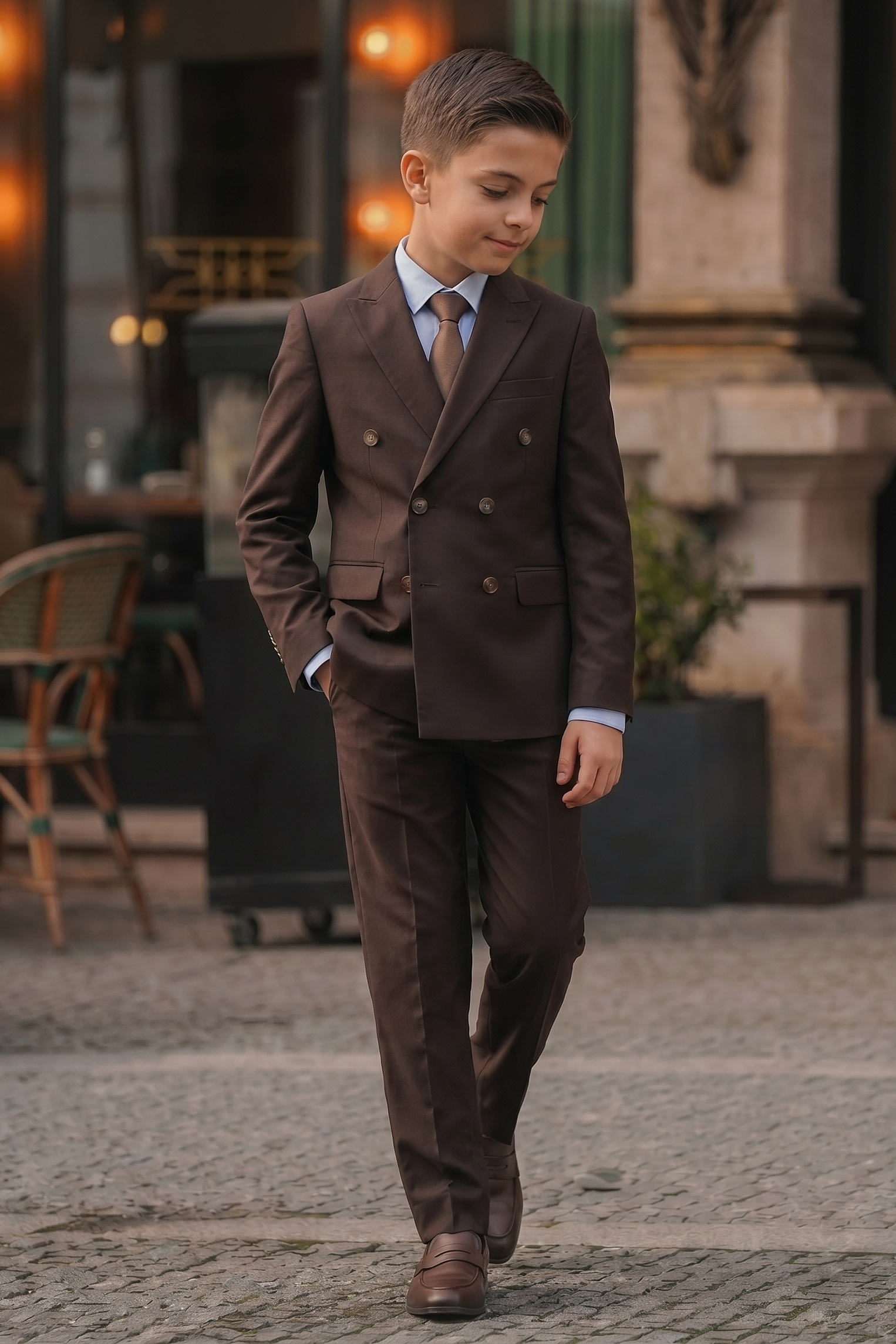 Dark Brown Cotton Linen Double-Breasted 2-Piece Suit