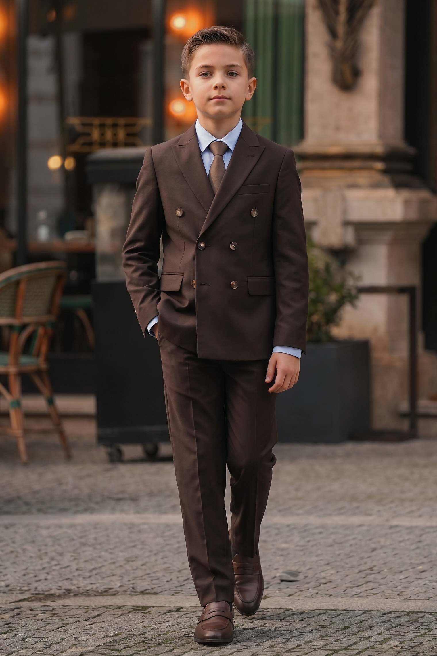Dark Brown Cotton Linen Double-Breasted 2-Piece Suit