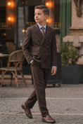 Load image into Gallery viewer, Dark Brown Cotton Linen Double-Breasted 2-Piece Suit
