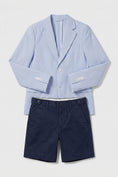 Load image into Gallery viewer, Boys Light Blue Blazer & Navy Shorts 2-piece Suit
