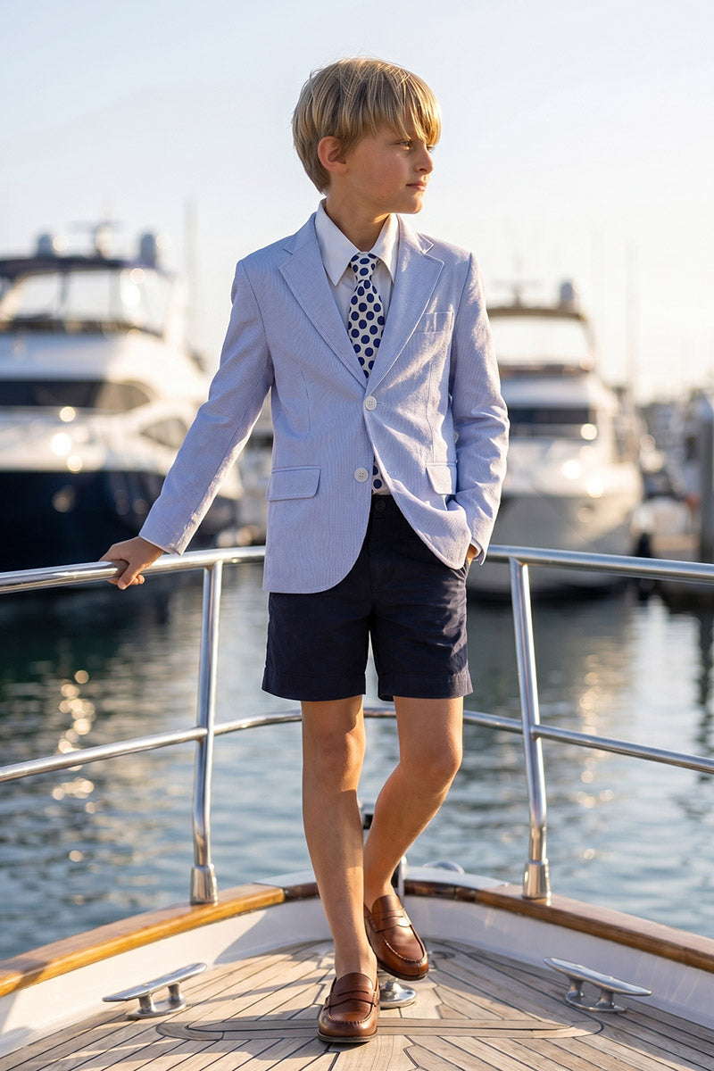 Boys Light Blue Blazer & Navy Shorts 2-piece Suit