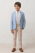 Load image into Gallery viewer, Boys Light Blue Linen-Blend Blazer with Khaki Trouser 2-Piece Suit
