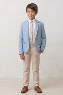 Boys Light Blue Linen-Blend Blazer with Khaki Trouser 2-Piece Suit