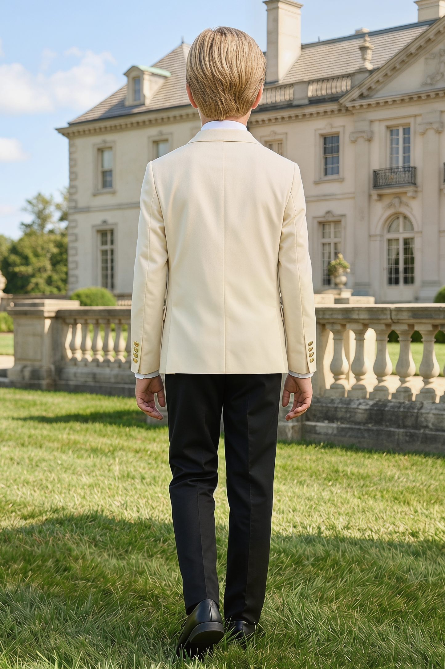 Light Apricot Serge Double-Breasted 2‑Piece Suit
