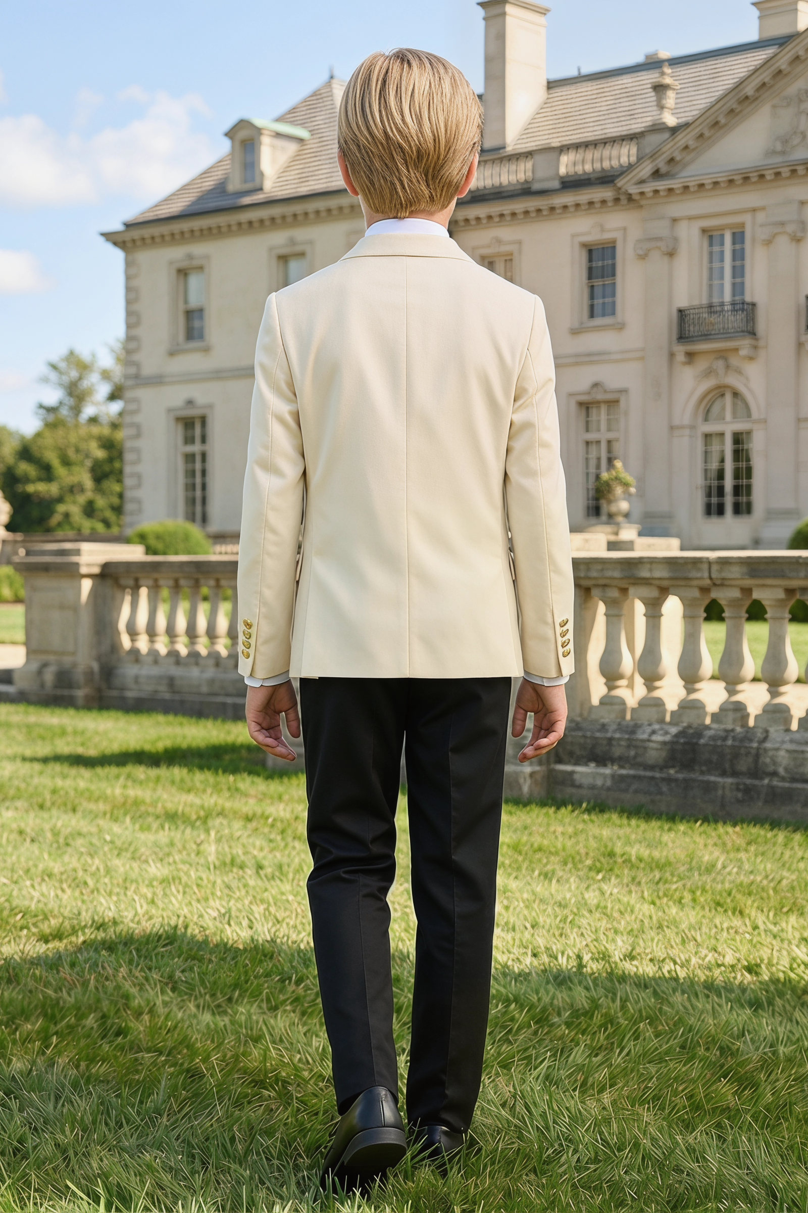 Light Apricot Serge Double-Breasted 2‑Piece Suit