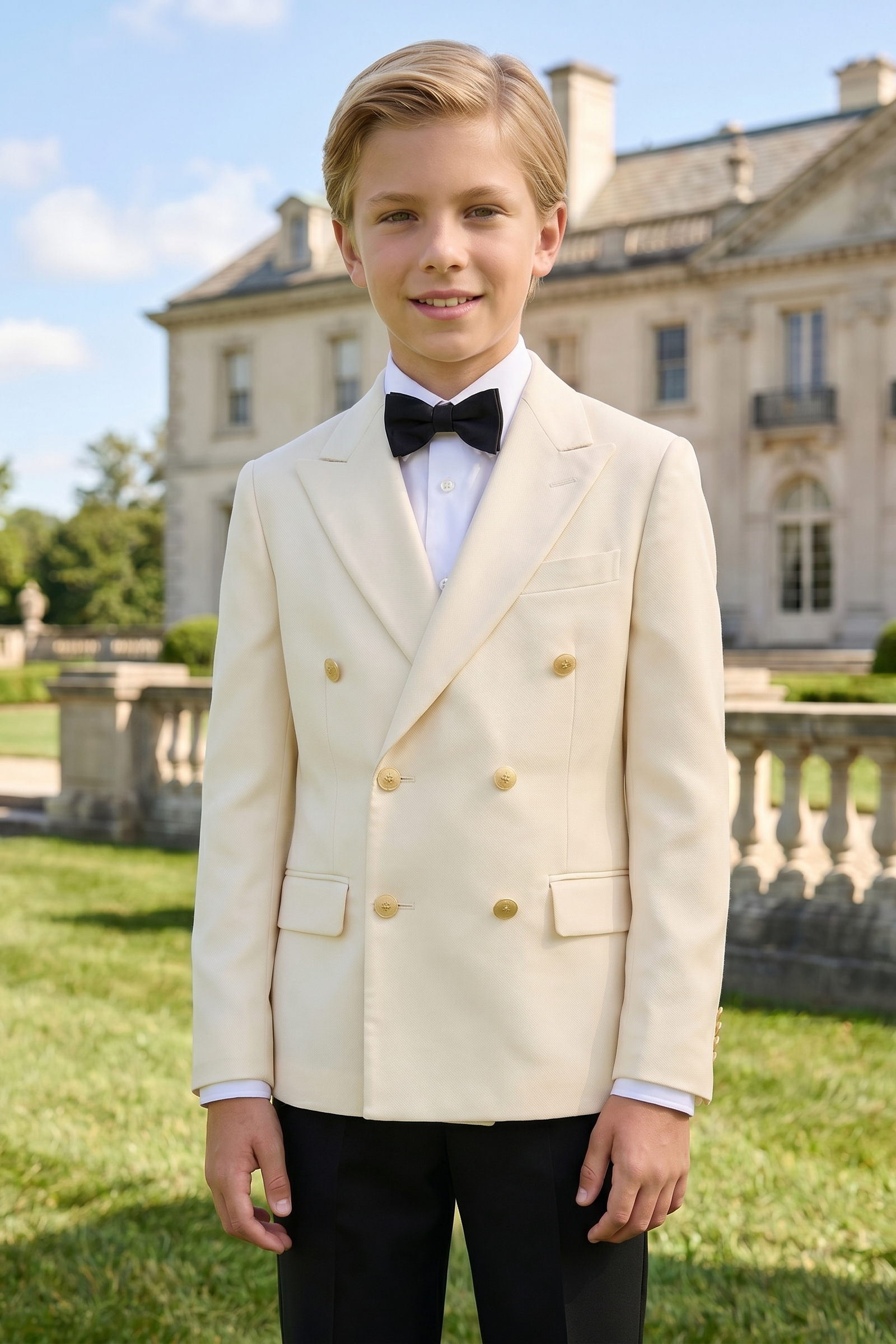 Light Apricot Serge Double-Breasted 2‑Piece Suit