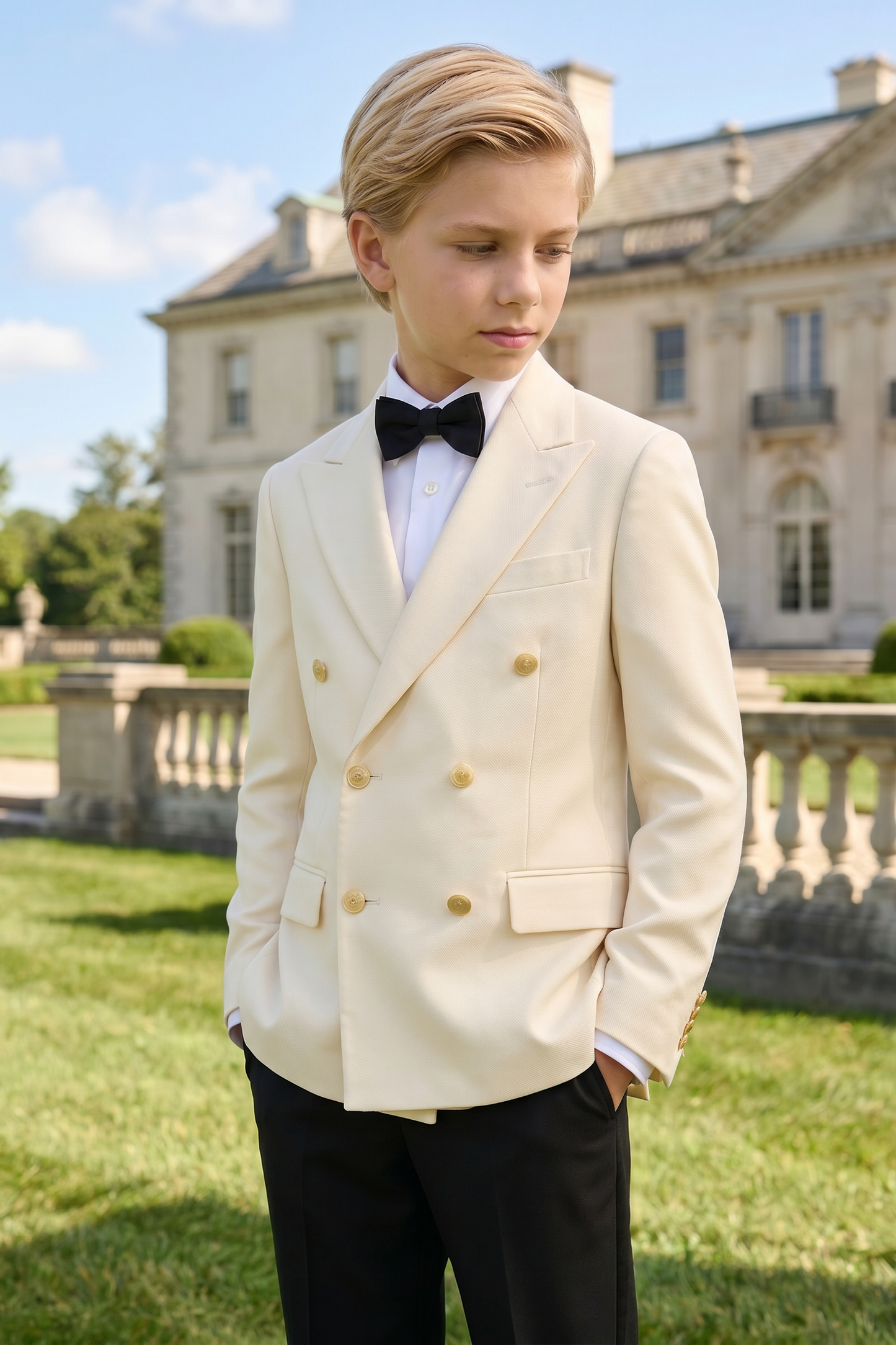 Light Apricot Serge Double-Breasted 2‑Piece Suit